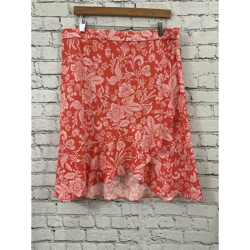Isaac Mizrahi Live Skirt Women's Medium Bridgehampton Faux Wrap Hot Coral
